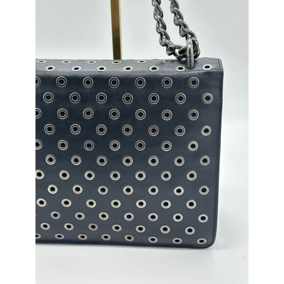 Prada Black Leather Grommet Flap Shoulder Bag*EXCELLENT w/COA Dustbag - Picture 7 of 16